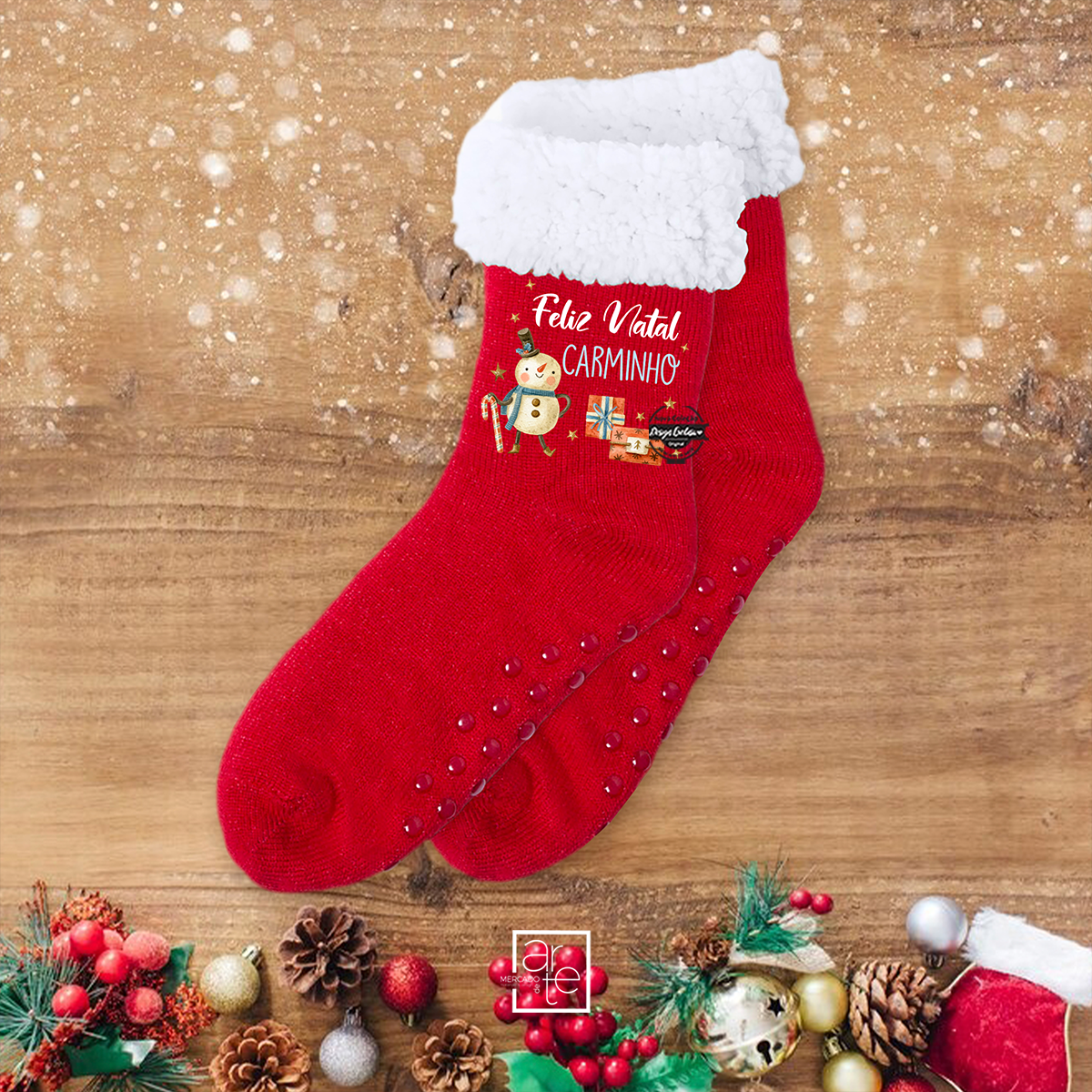 Meias de natal "Boneco de Neve - Feliz Natal"
