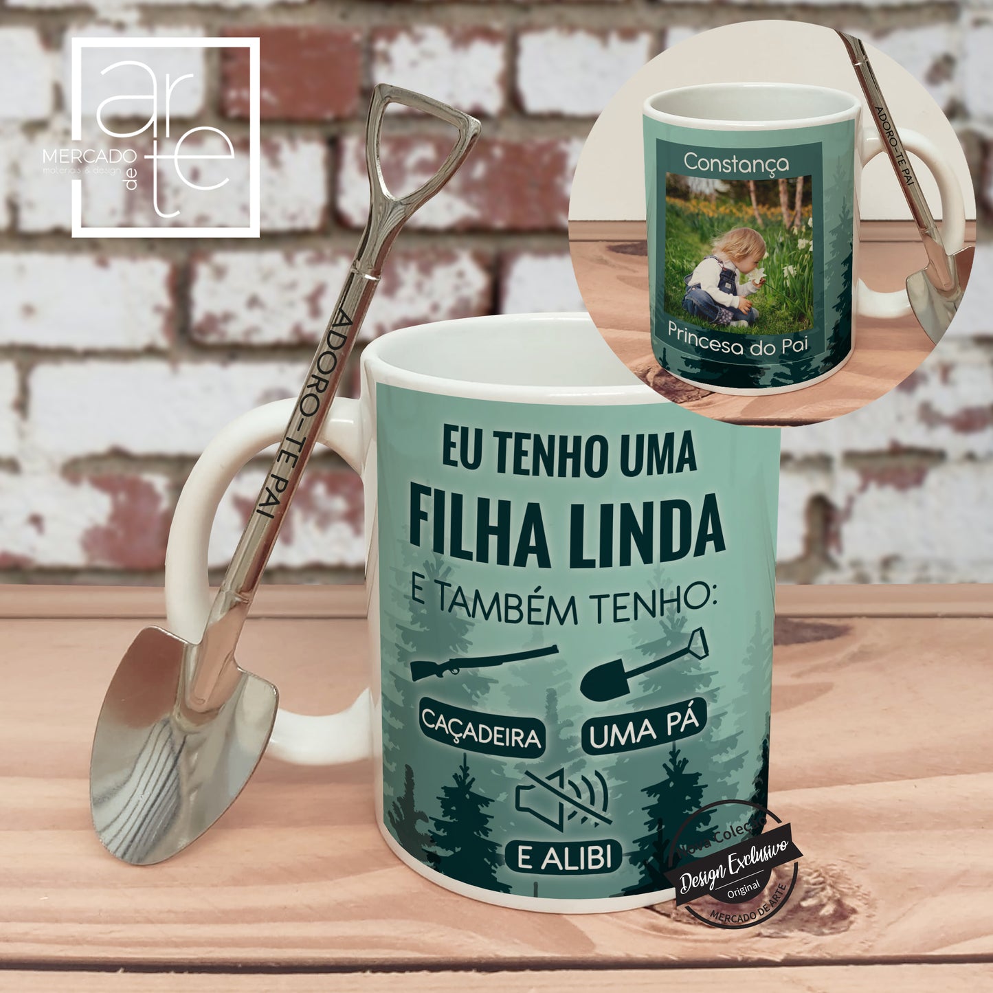 Caneca de cerâmica e/ou colher em forma de pá "Tenho uma filha linda ..."