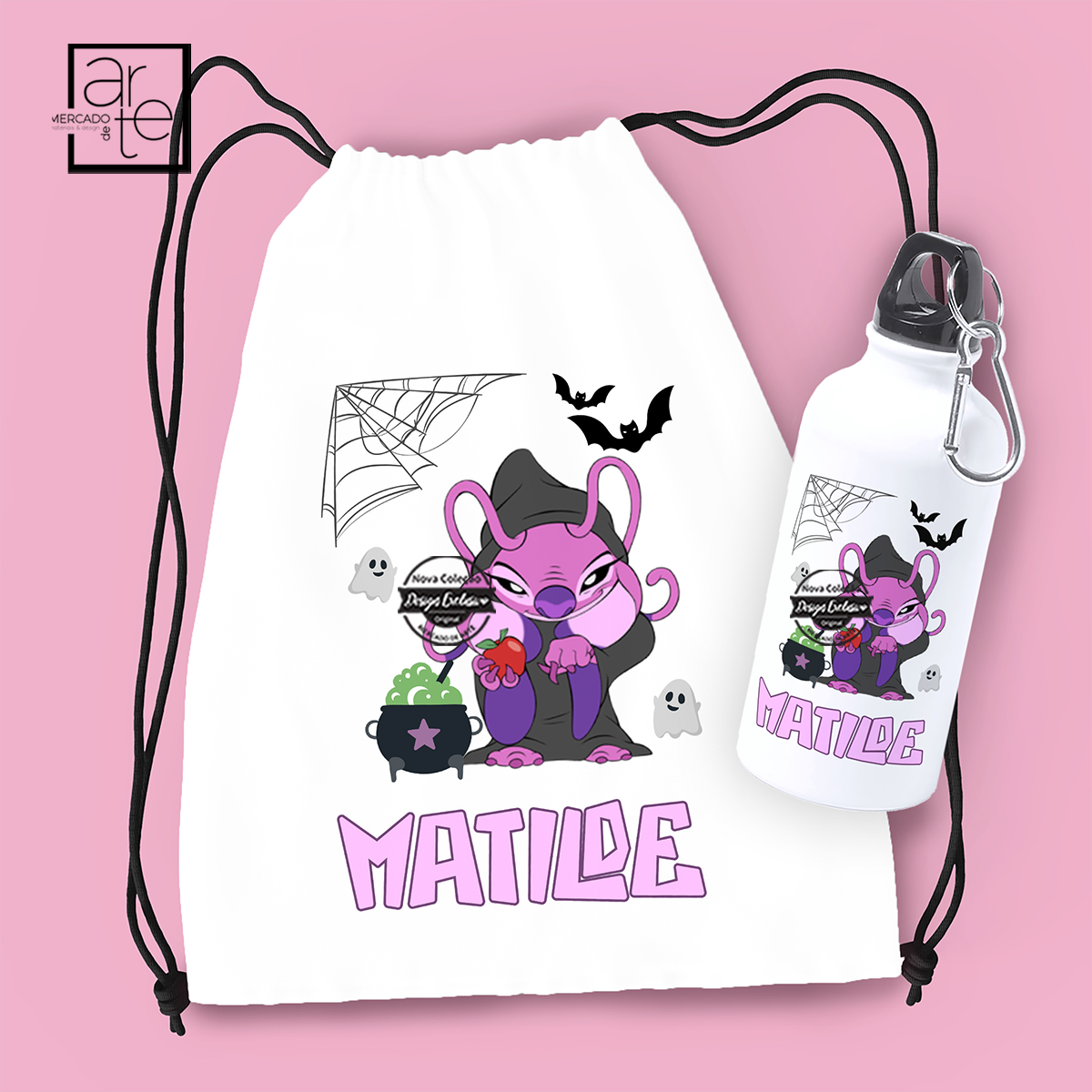 Mochila e/ou garrafa halloween "Angel/stitch"