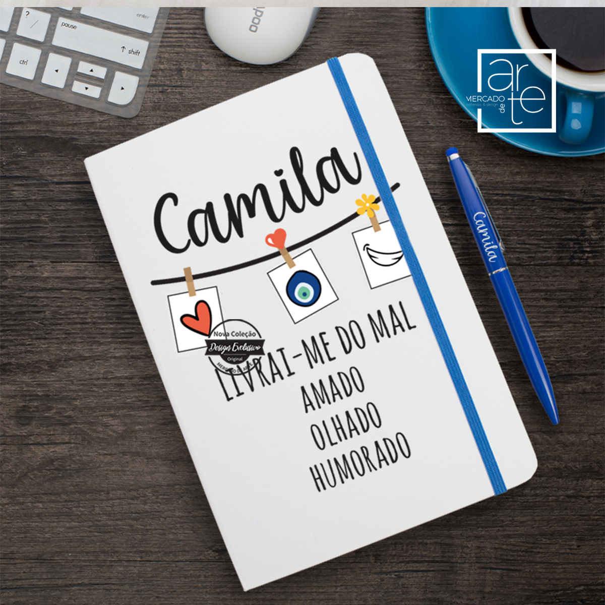 Mais uma peça para fazer o seu conjunto preferido de mau olhado! Bloco de notas A5 " Livrai-me do mal...". Pode personalizar com pequena frase que desejar. Disponível com ou sem caneta. REF:MA-PERS280 Material Bloco A5 capa rígida, 80fls lisas,