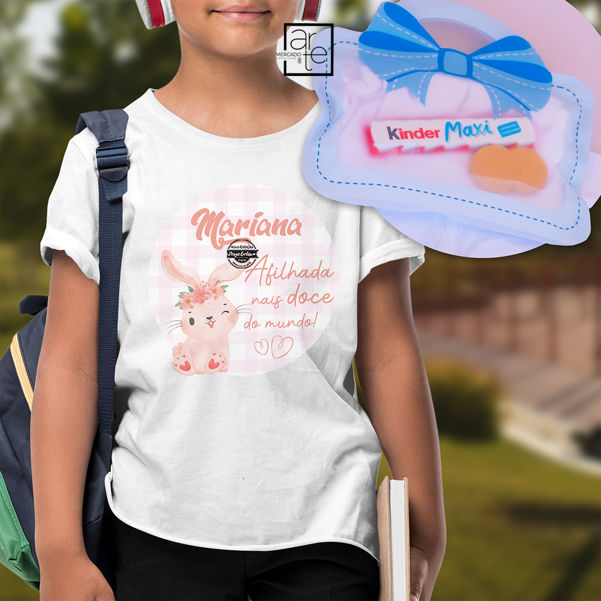 T-shirt com saco coelhinha/o "Afilhado/a"