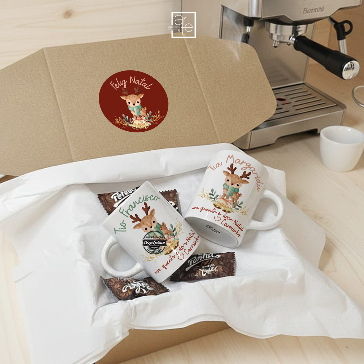 Kit chávena café tia/tio "quente e doce natal"