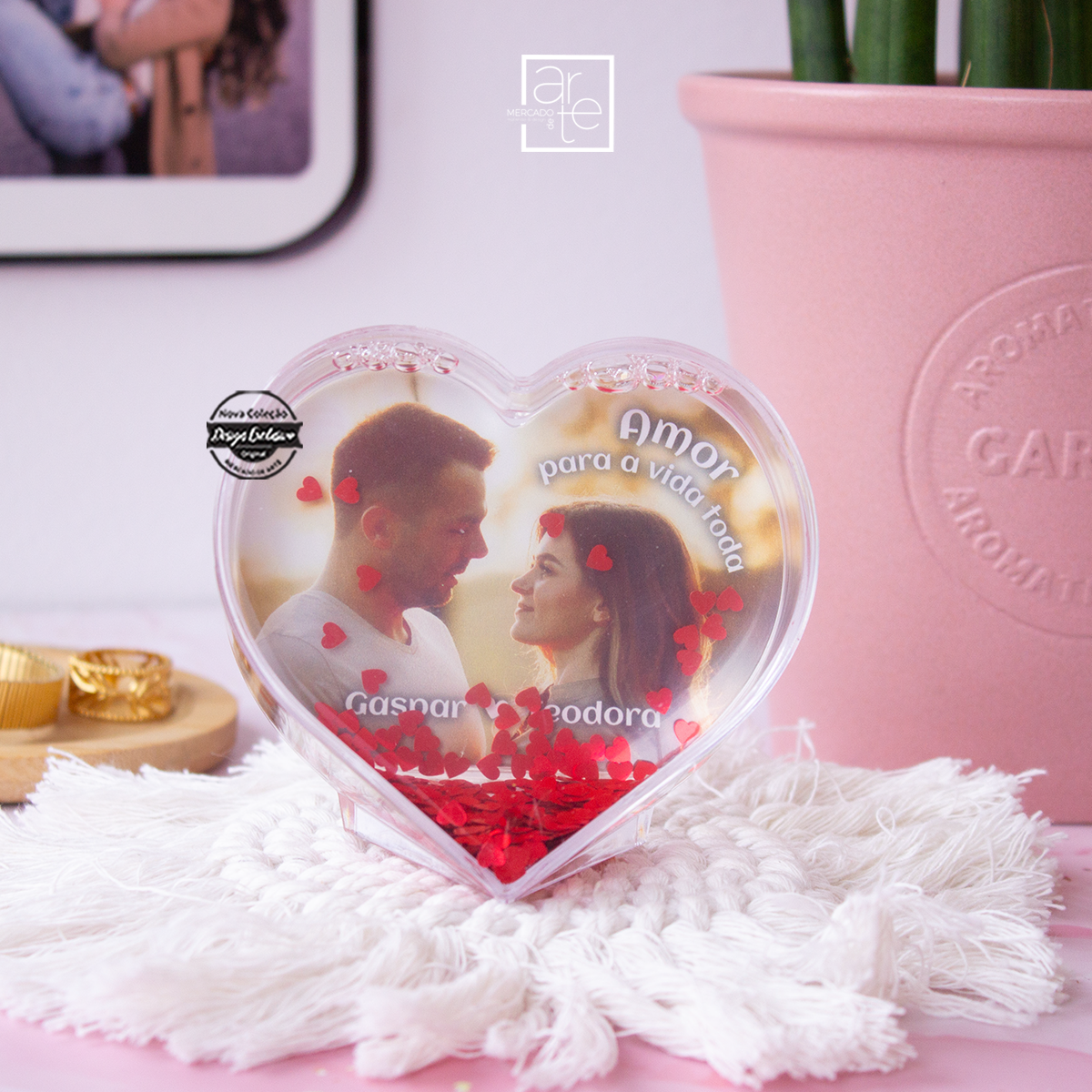 Moldura coração de água "Amor para a vida toda"