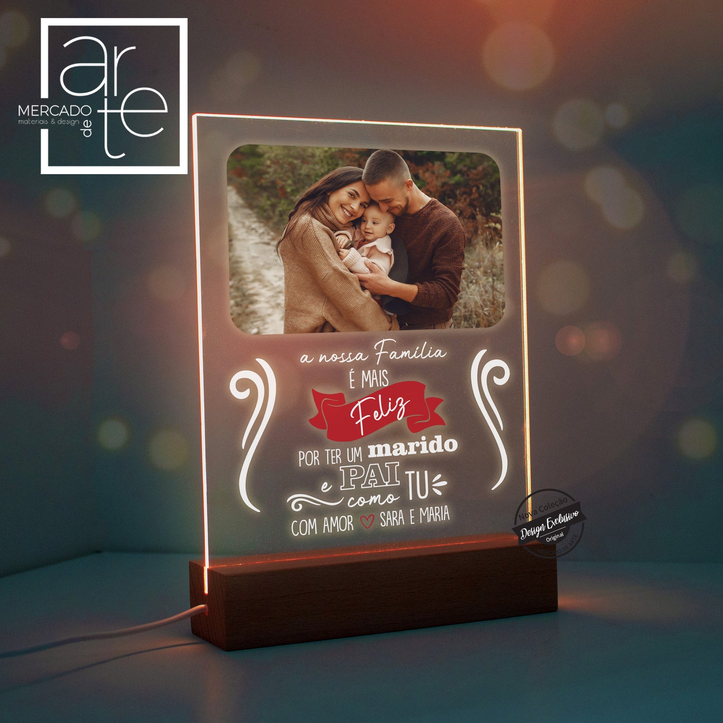 Moldura led " PAI com base de madeira