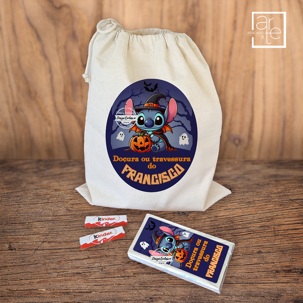 Saco com doces Angel/ stitch "Doce ou travessura"