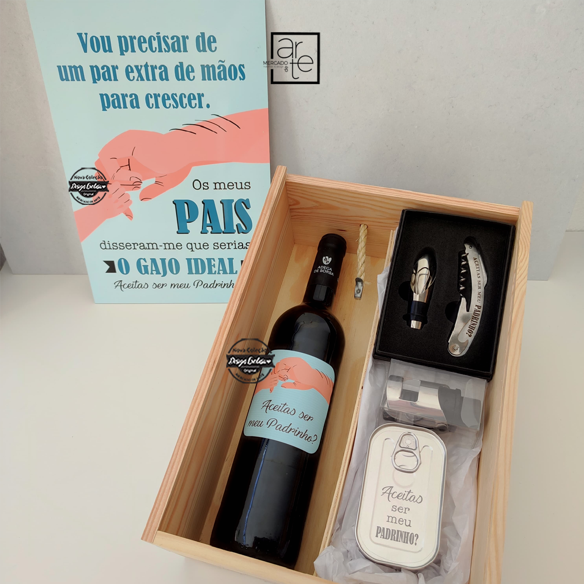 Kit de vinho "Aceitas ser meu padrinho"