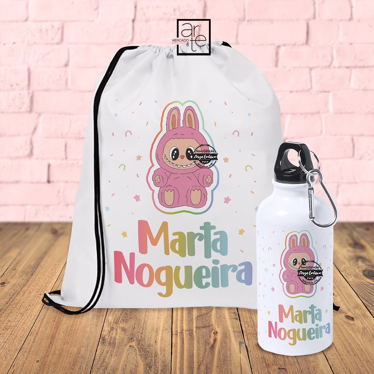 Conjunto mochila e garrafa "Labubu"