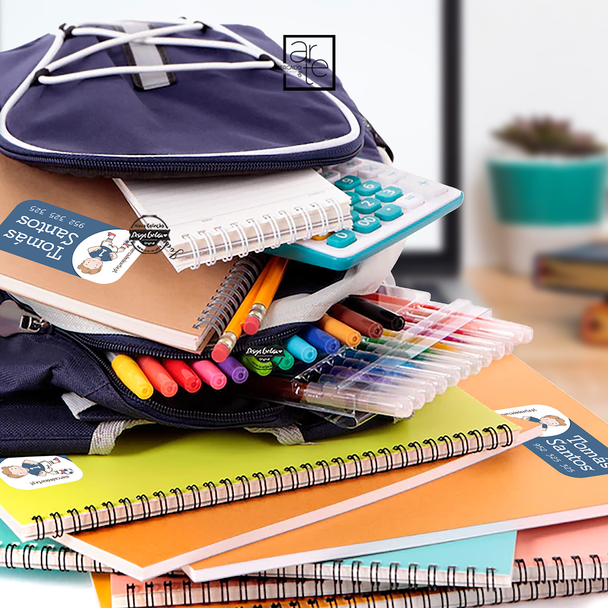 kit de etiquetas autocolantes para material escolar "Menino"