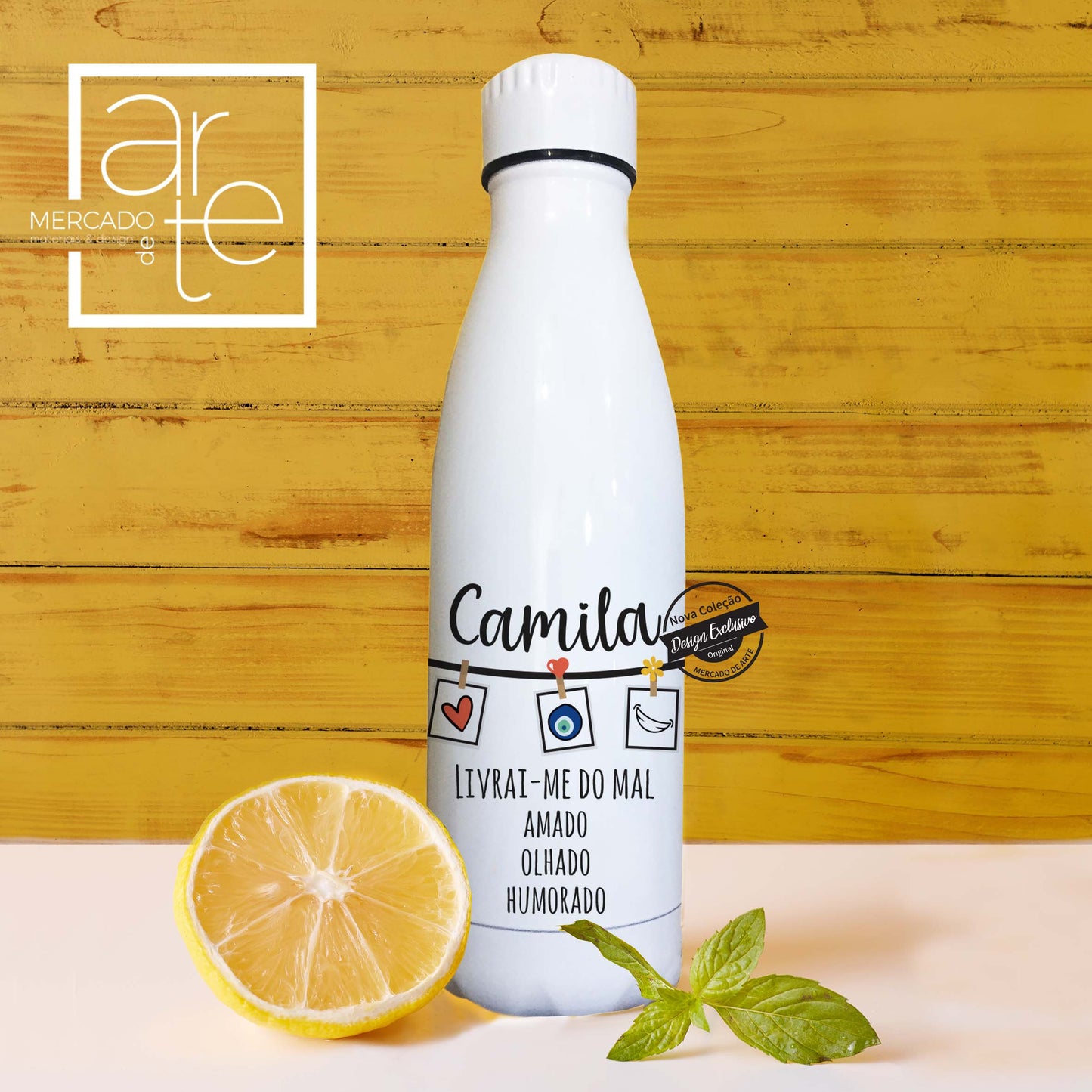 Para nos acompanhar todos os dias ! Garrafa " Livrai-me do mal amado, olhado e humorado " texto e imagem pode ser personalizado. Capacidade de 700 ml, com caixa incluída.