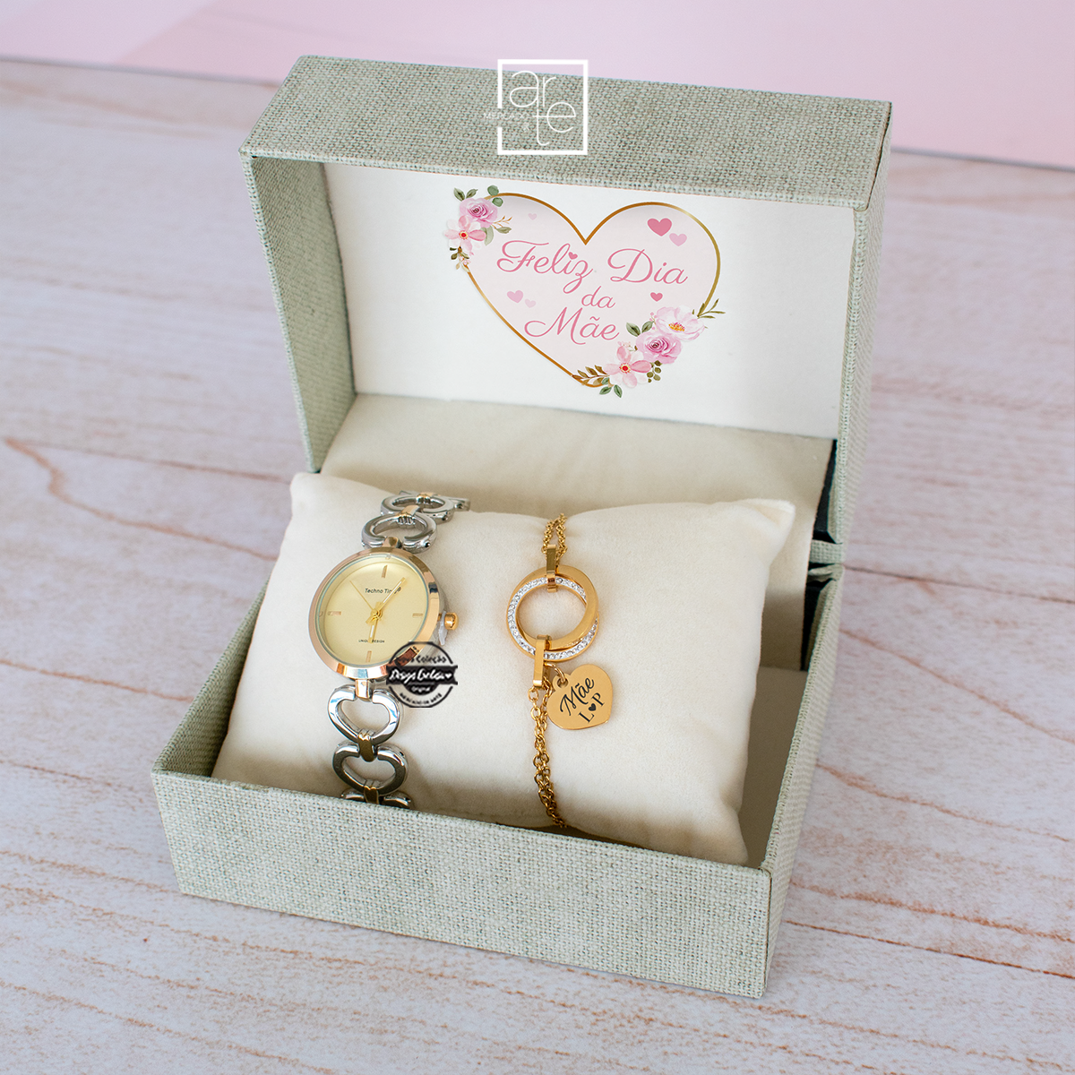 Conjunto relógio "Feliz dia da mãe"