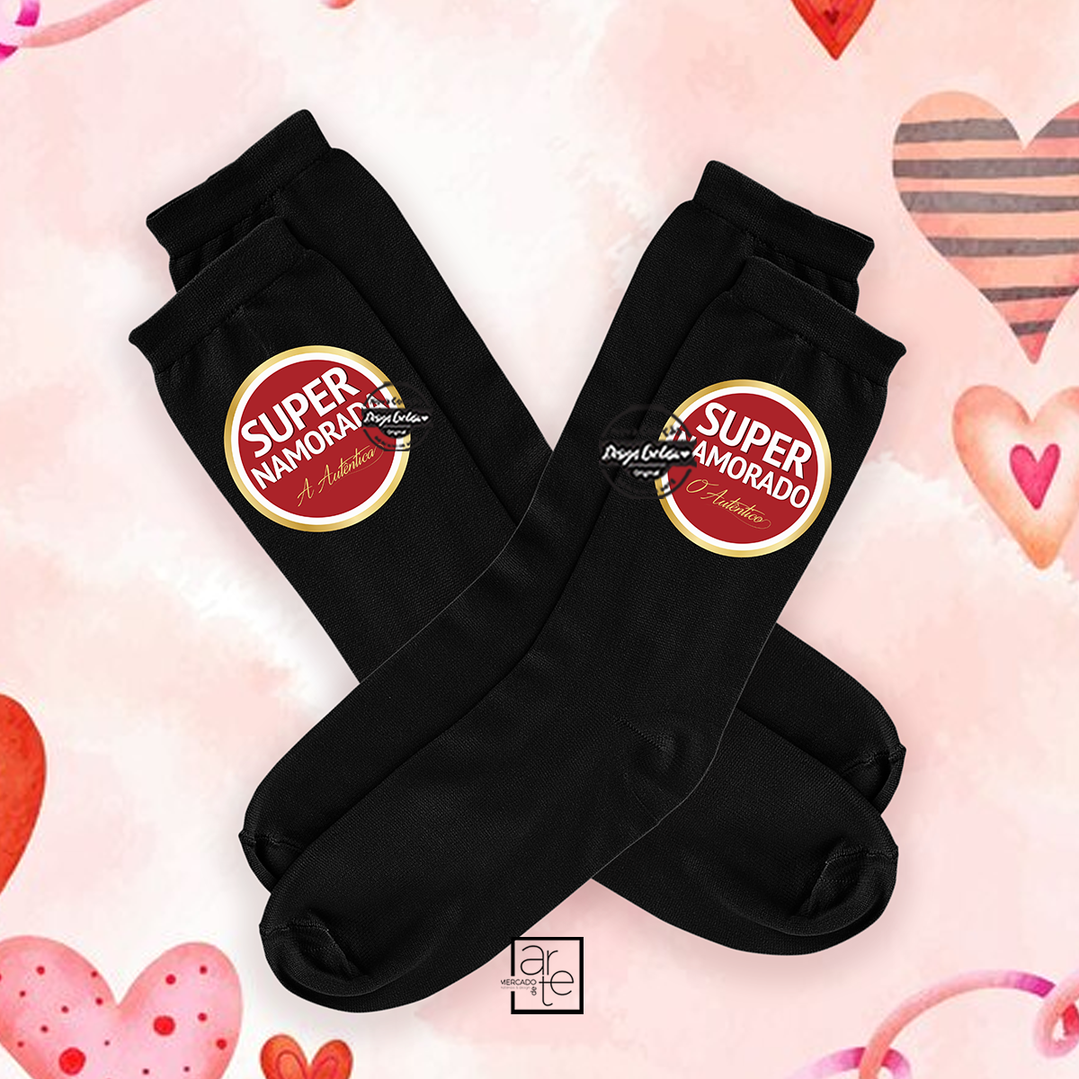 Conjunto meias "Super namorado e namorada"