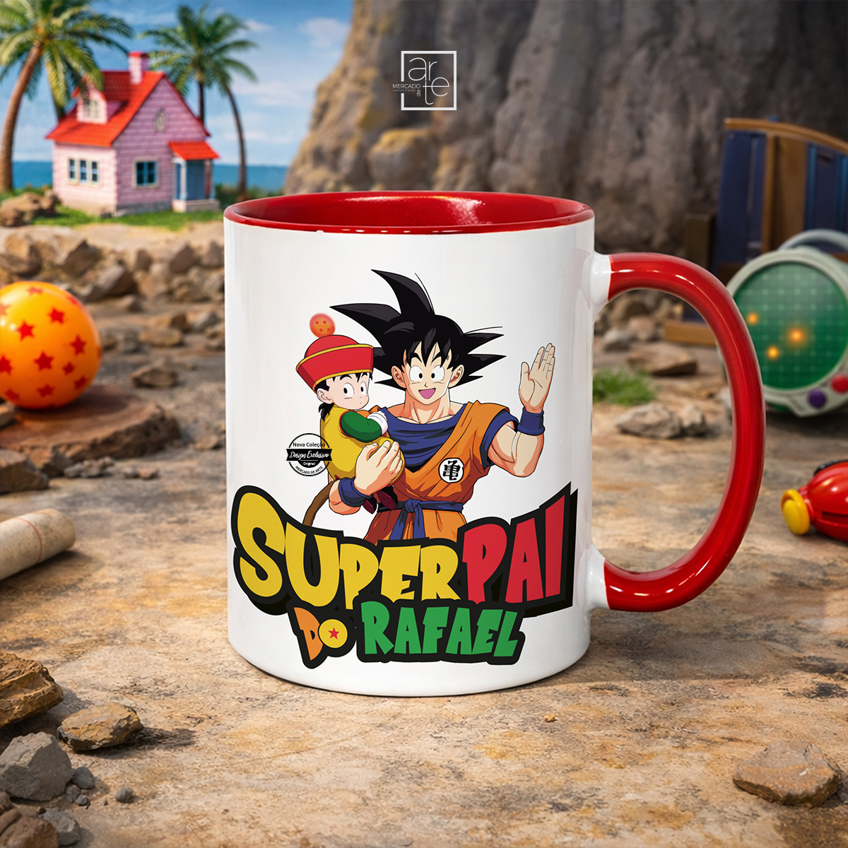 Caneca interior vermelha Dragonball "Super Pai"