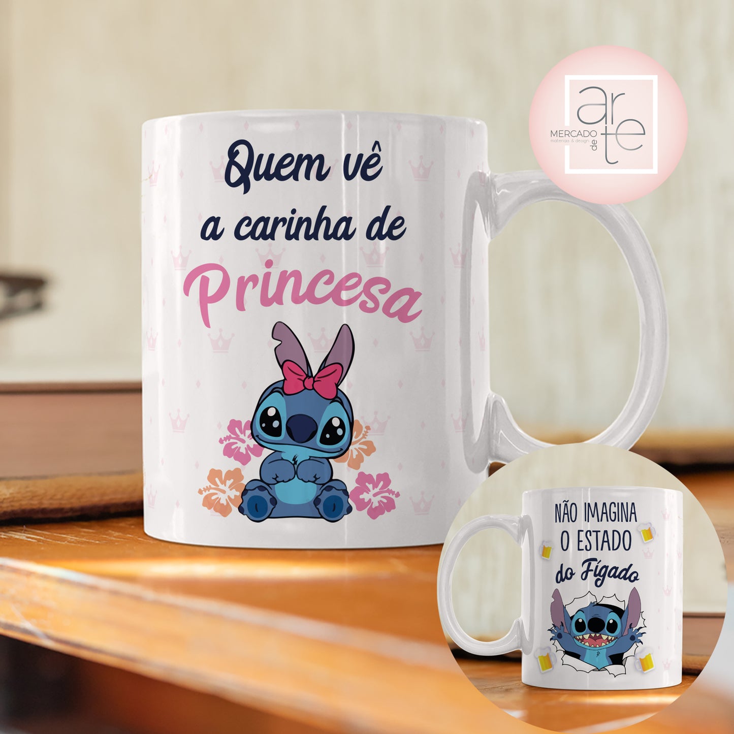 Caneca stitch" Quem vê a carinha de Princesa, não imagina o estado do figado"