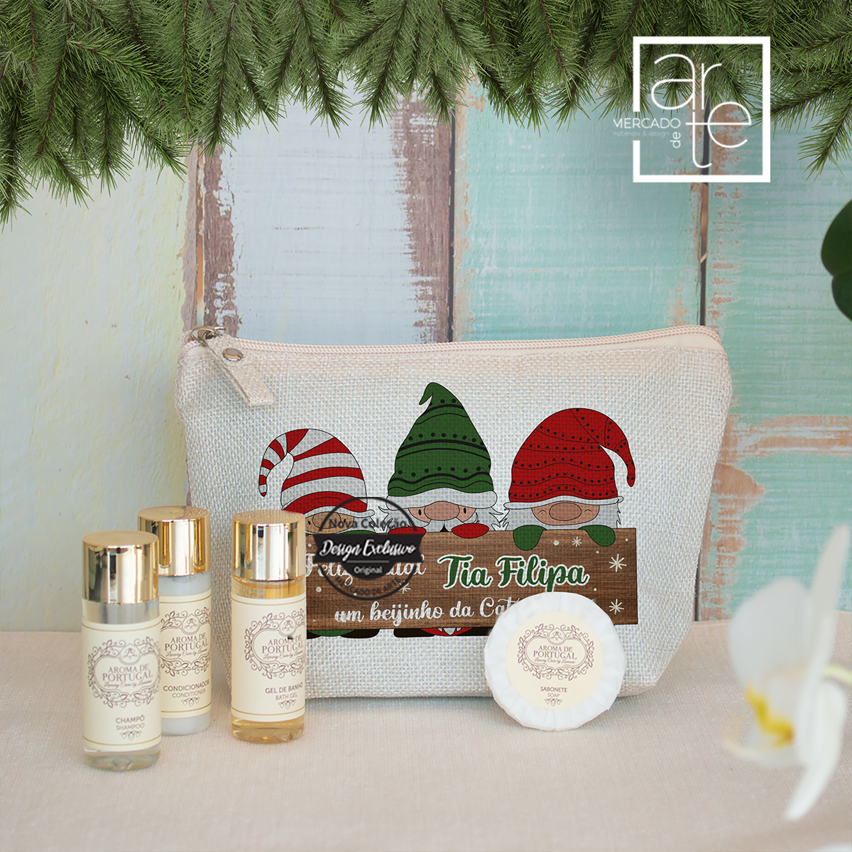 Bolsa de cosméticos Gnomos "Feliz Natal"