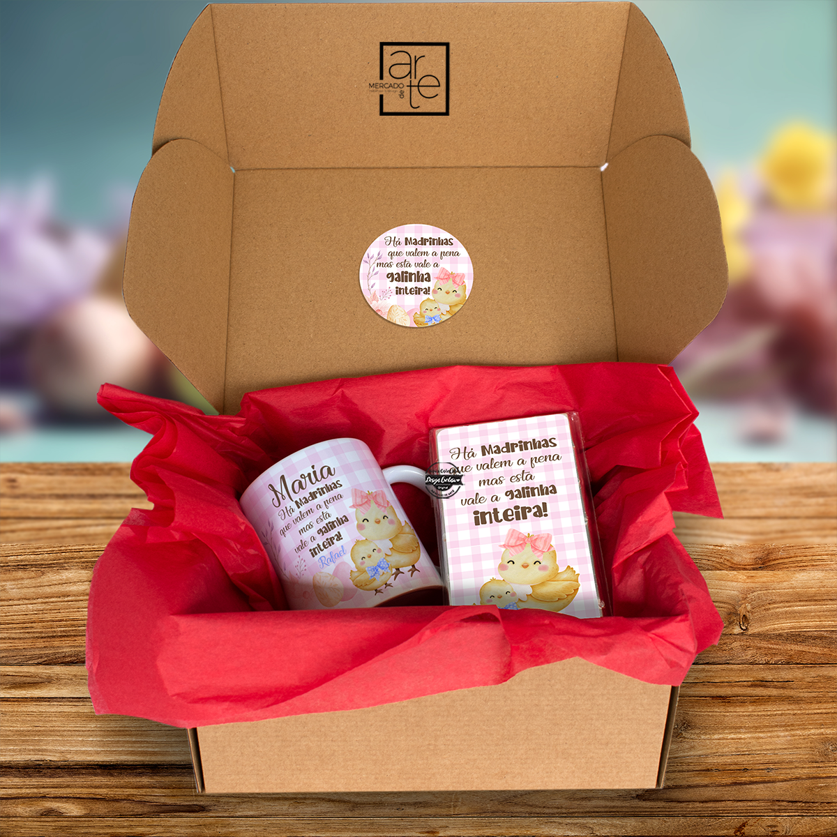 Kit caneca e tablete de chocolate "Há madrinhas que valem a pena..."