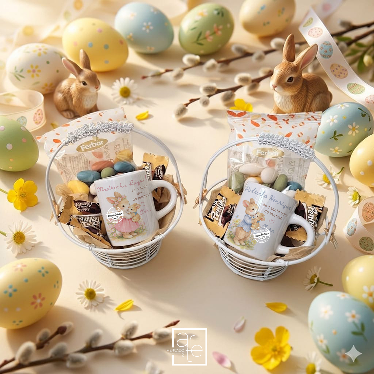Kit cesto metálico "Madrinha/Padrinho mais doce do Mundo"