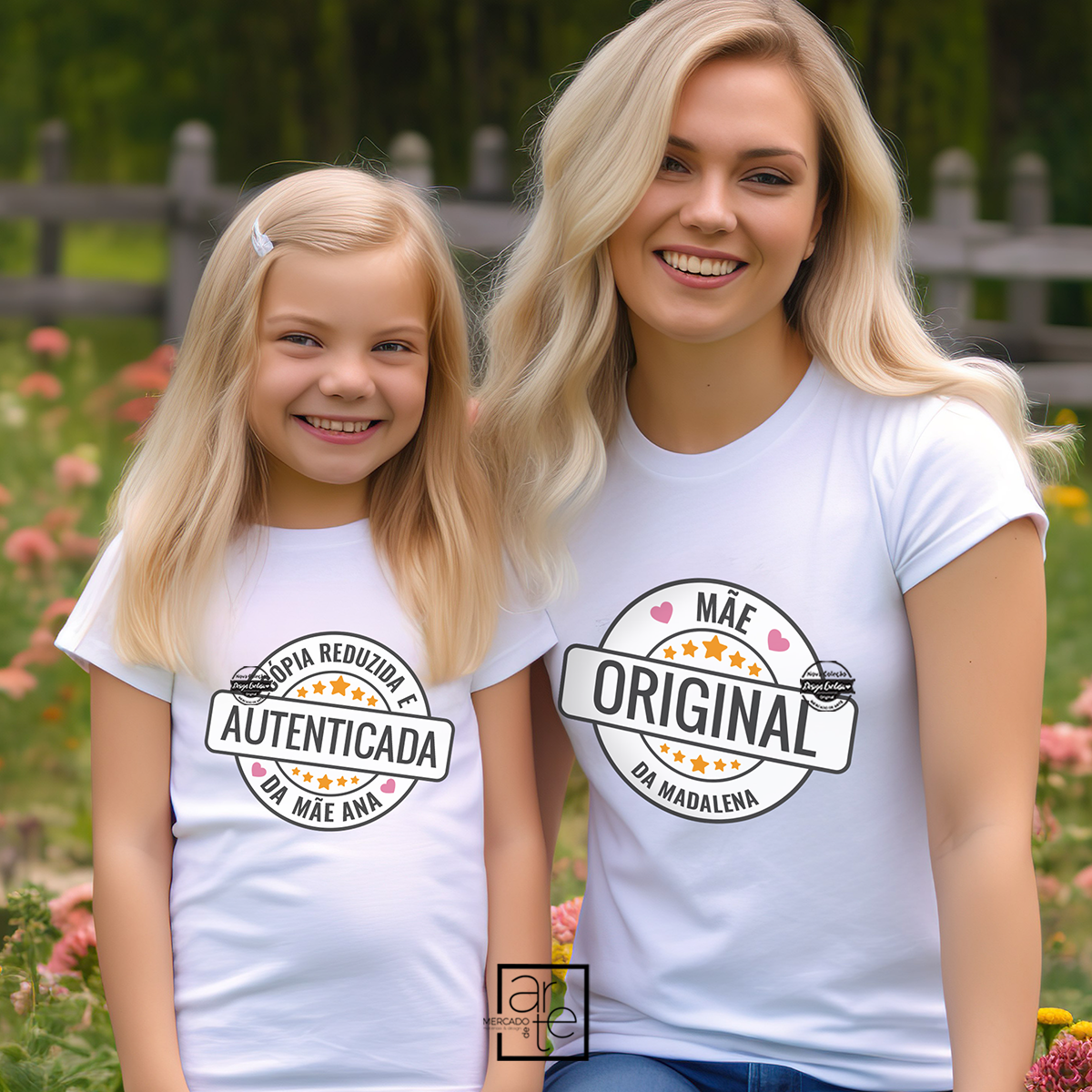 T-shirt mãe e filho/a " Mãe original - Filho/a auntenticado/a"