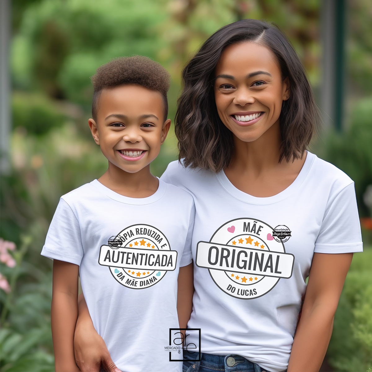 T-shirt mãe e filho/a " Mãe original - Filho/a auntenticado/a"