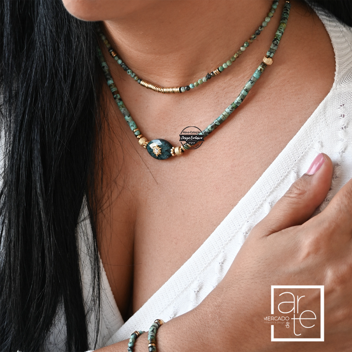 Conjunto fio e/ pulseiras "Jaspe"