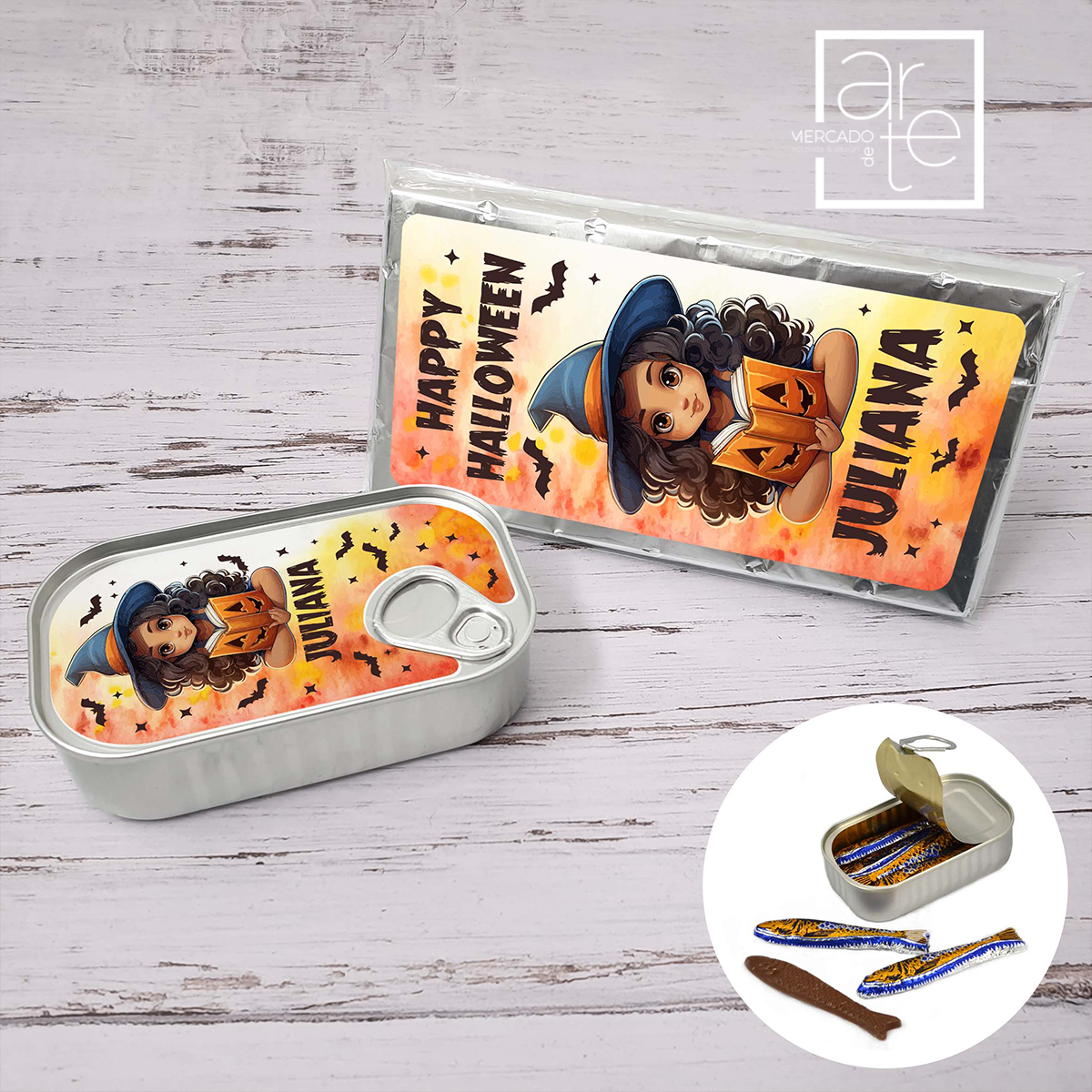 Tablete e/ou latinha de sardinhas de chocolate "Halloween"