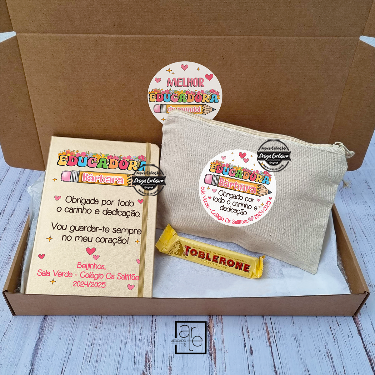 Kit bloco e bolsa lápis escolas "Obrigada..."