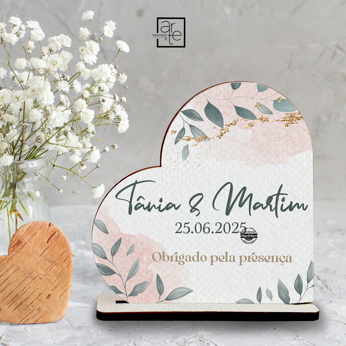 Lembrança de casamento moldura coração