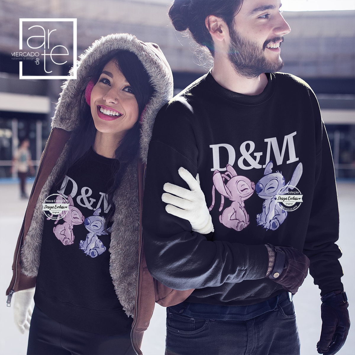 Dia dos namorados! Adoramos a nossas sweats de casal super quentinhas! Um conjunto super amorosos para os mais apaixonados. Sweat Angel e stitch " Iniciais", personalize com as iniciais, nomes ou frase que desejar. REF: MA-NAM436 Material Composição 80% algodão e 20% de poliéster.
