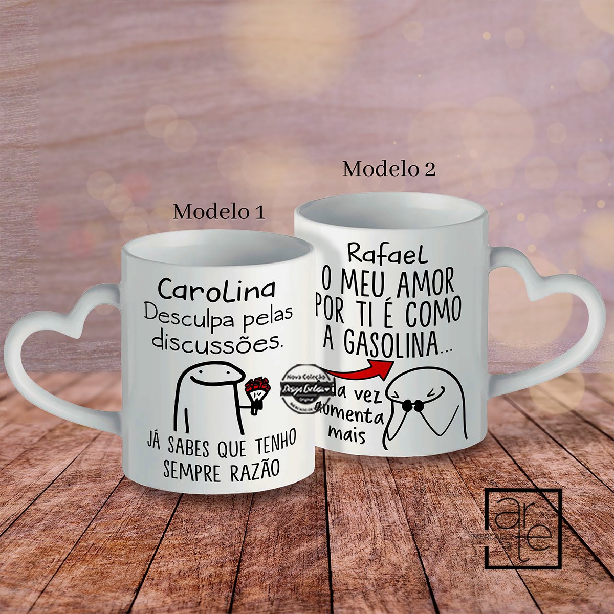 Caneca asa coração namorados "Flork"