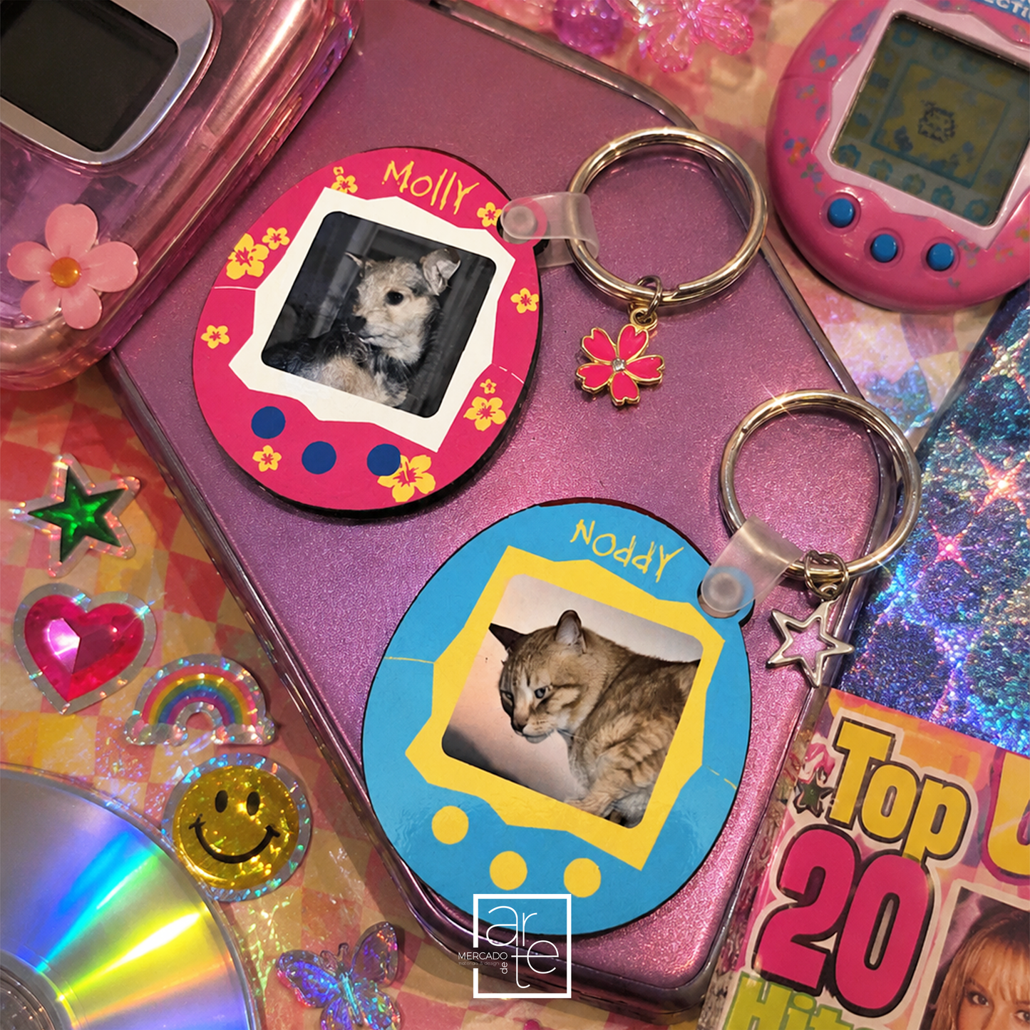 Porta Chaves com fotografia estilo Tamagotchi