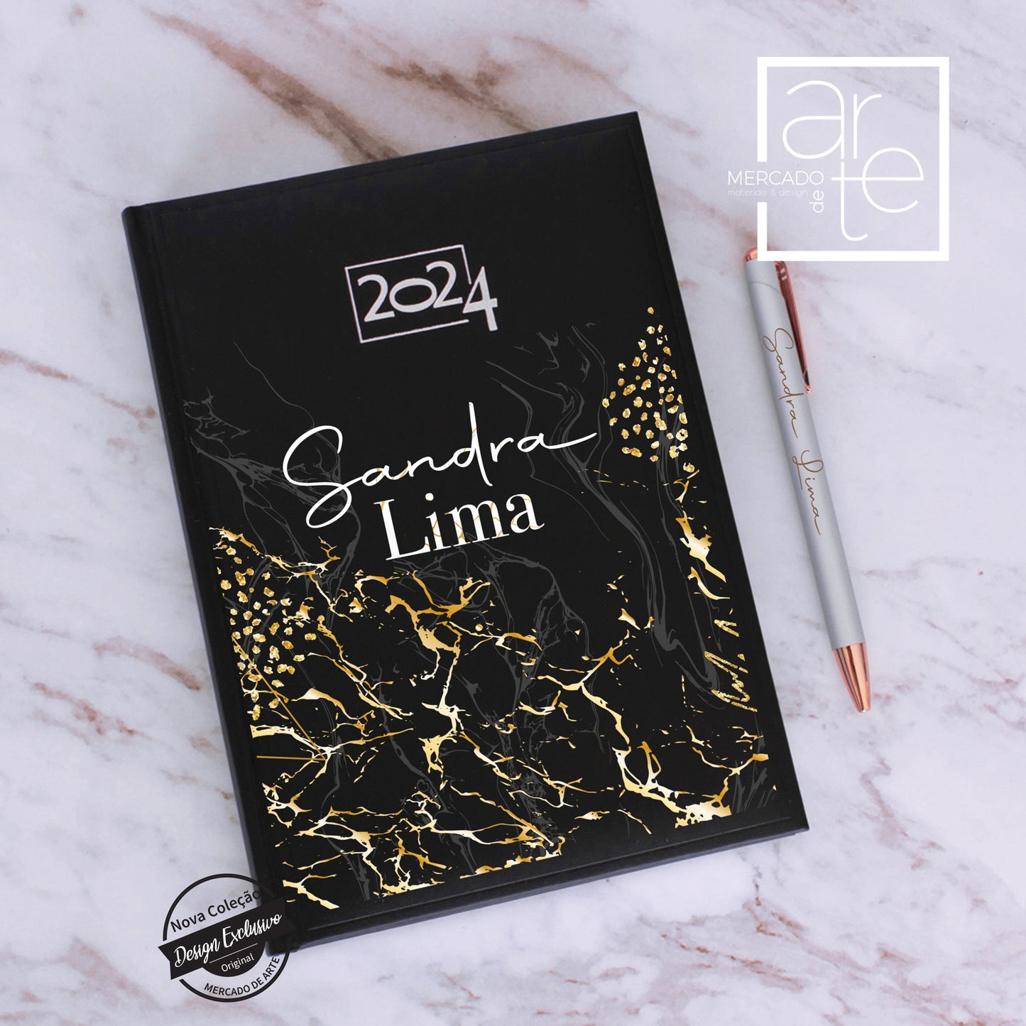 Agenda diária " Nome " Design Mármore