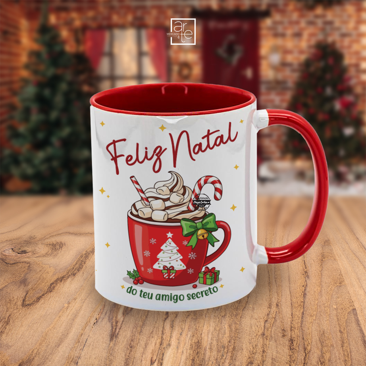Caneca interior vermelho Natal "Amigo secreto"