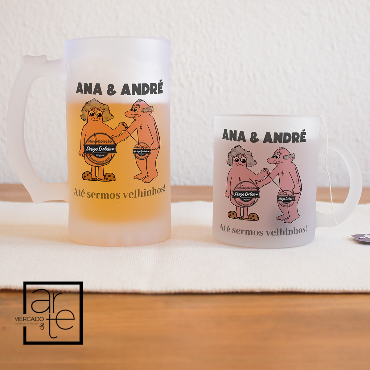 Canecas de vidro fosco "Até sermos velhinhos"