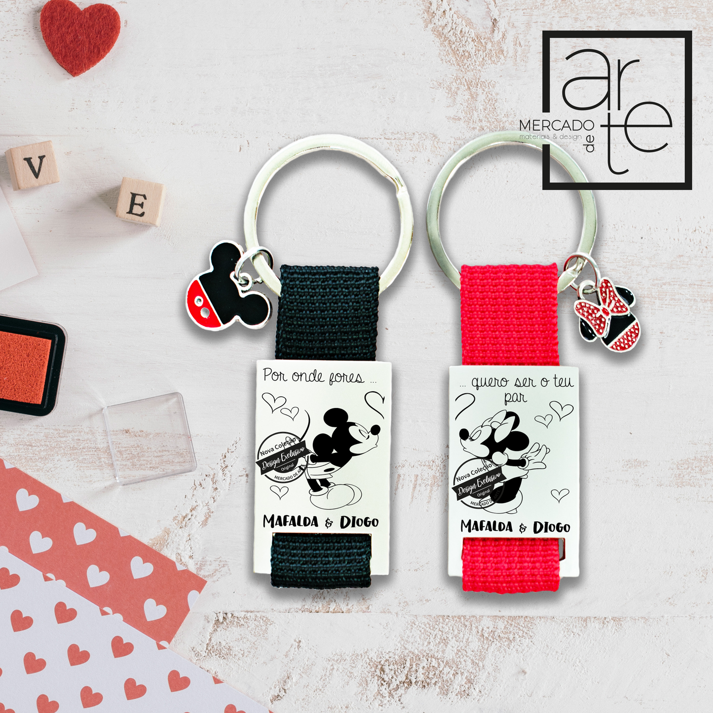 Porta chaves Minnie e Mickey "Para onde fores..."