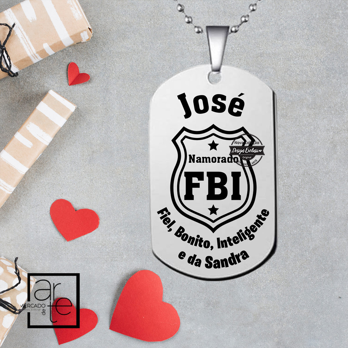 Nova coleção FBI! Surpreenda a sua cara metade com a sua coleção preferida! fio chapa militar "Namorado FBI fiel, bonito e inteligente!". Personalize com os adjetivos que desejar. REF: MA-NAM462 Material Aço inóx.
