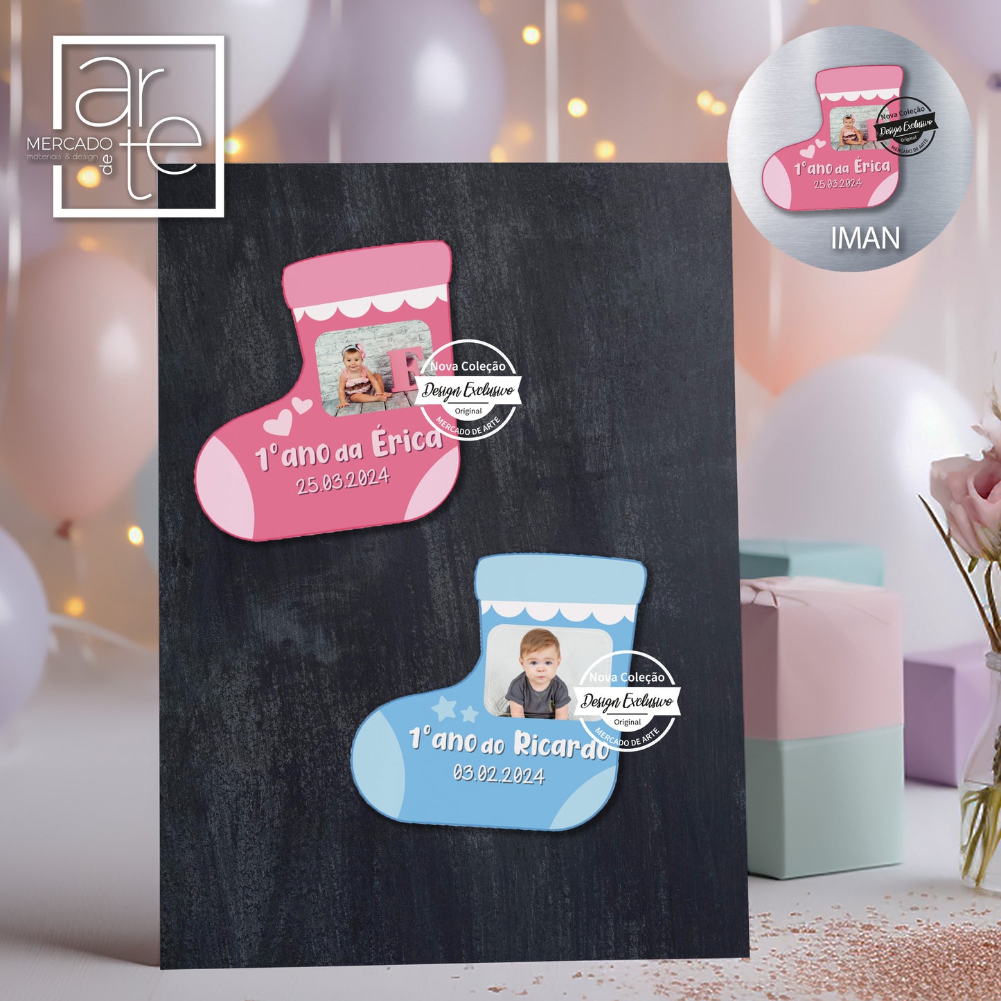 Íman botinha de bebé "1º Aniversário"