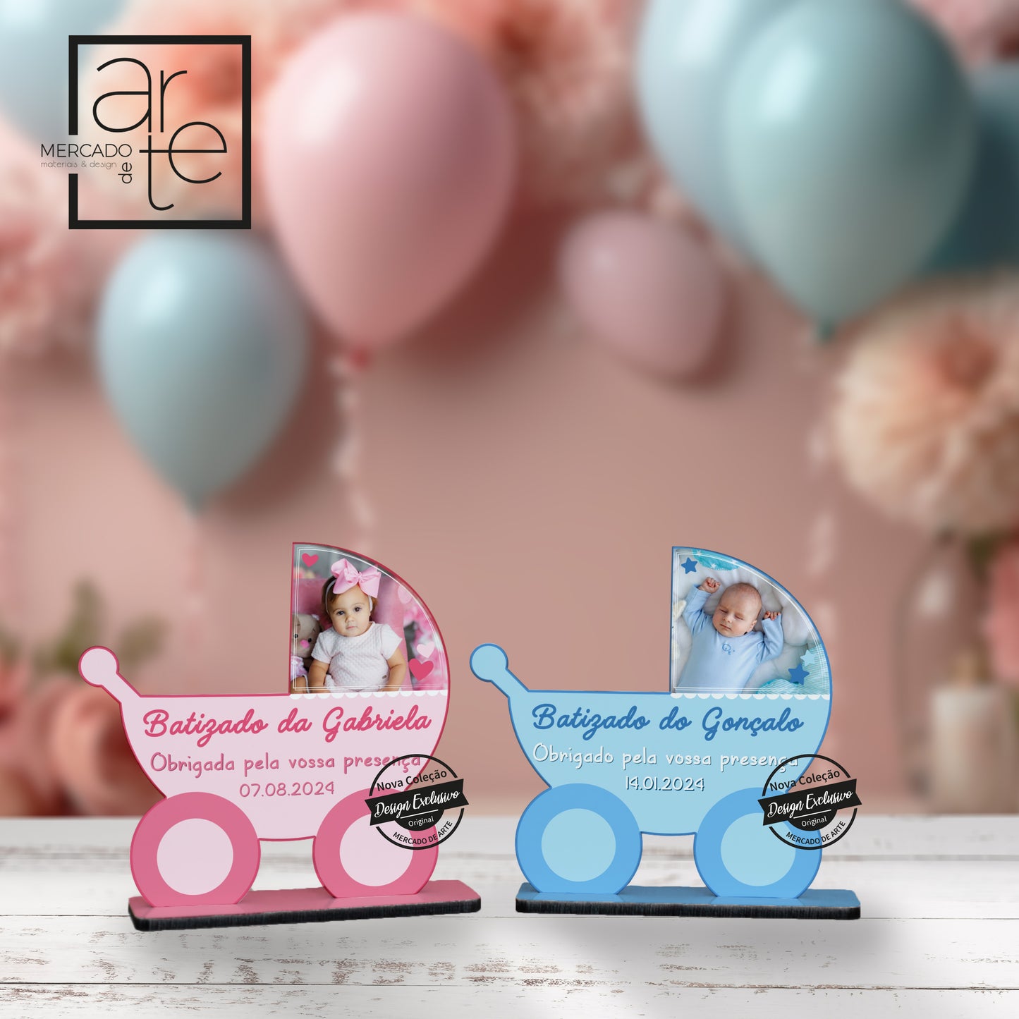 Moldura Batizado "Carrinho" com fotografia