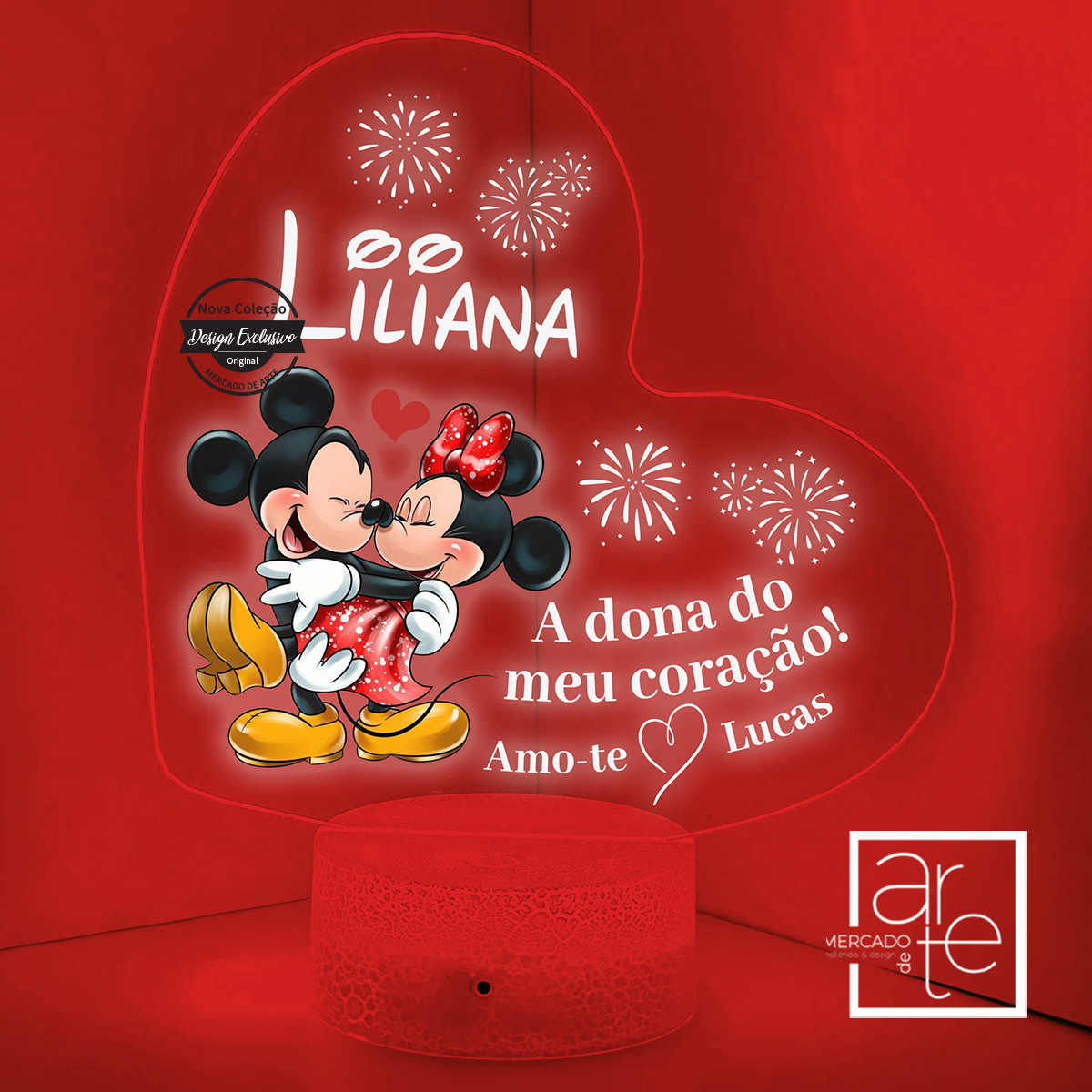 Moldura Led coração "Minnie e Mickey"