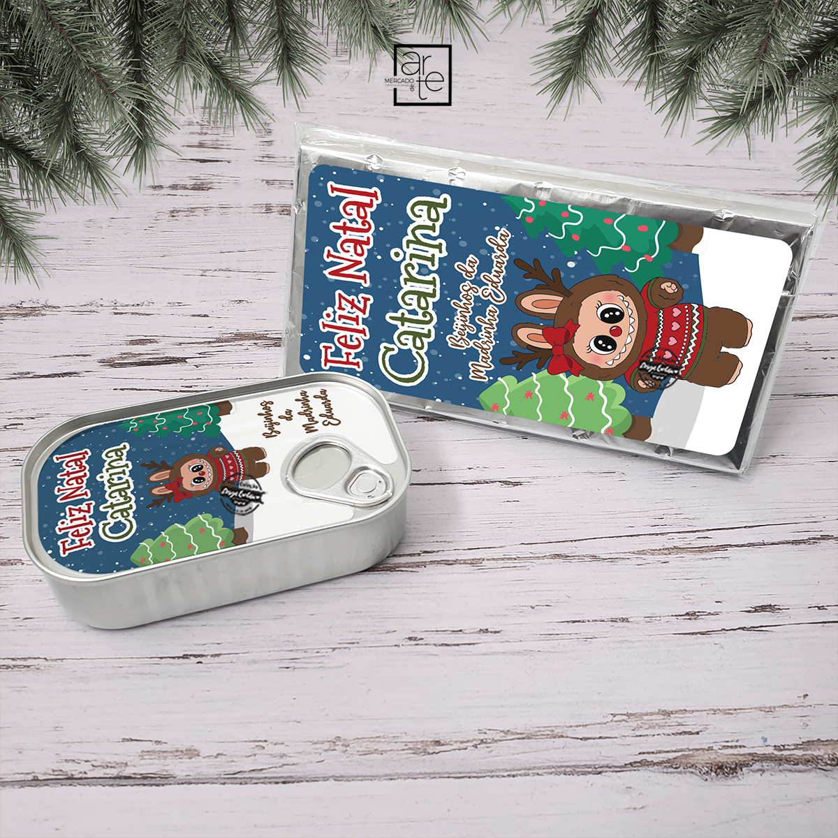 Lata de sardinha de chocolate e/ou tablete Natal "Labubu"