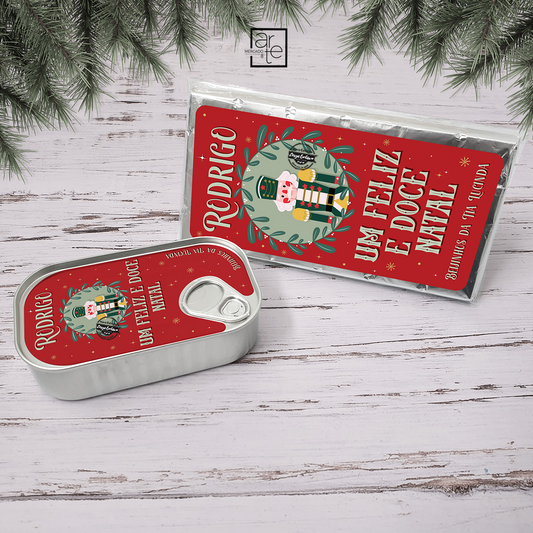 Lata de sardinha de chocolate e/ou tablete de natal "Quebra-nozes"