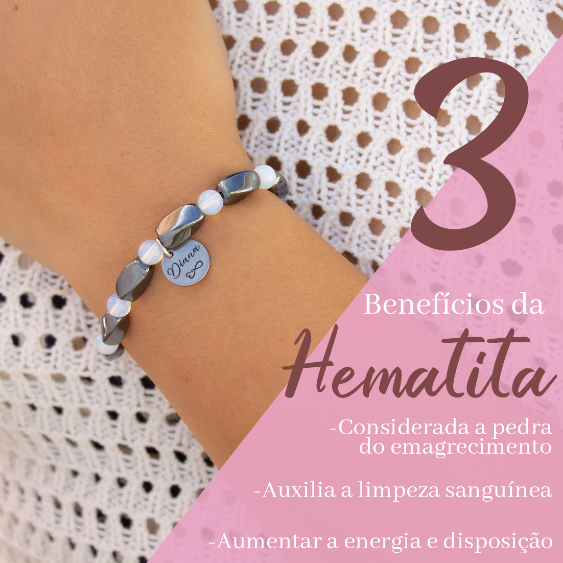 Pulseira de pedra hematita "Nome"
