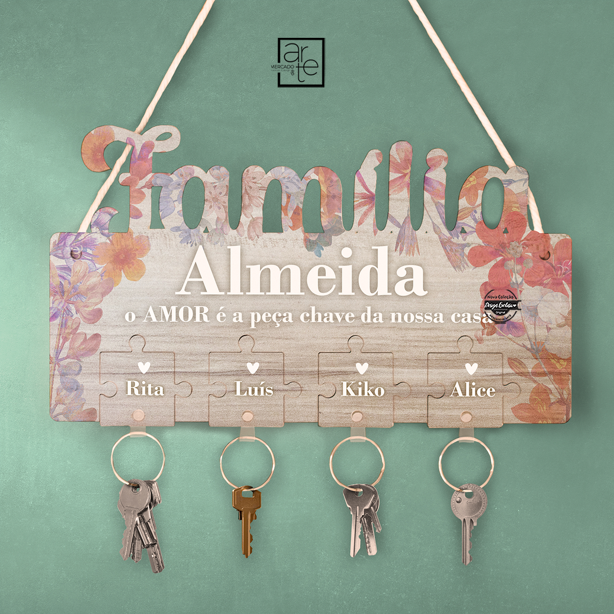 Chaveiro de parede puzzle "Família"