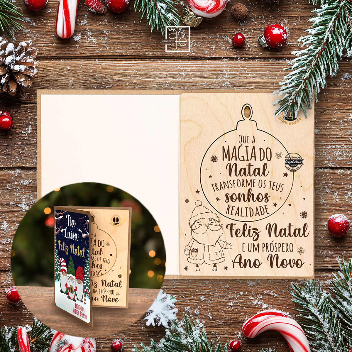 Postal 3 em 1 gnomos "Que a magia do natal..."