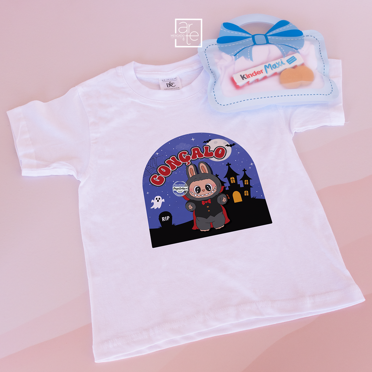 T-shirt com saco doces "Labubu Halloween"