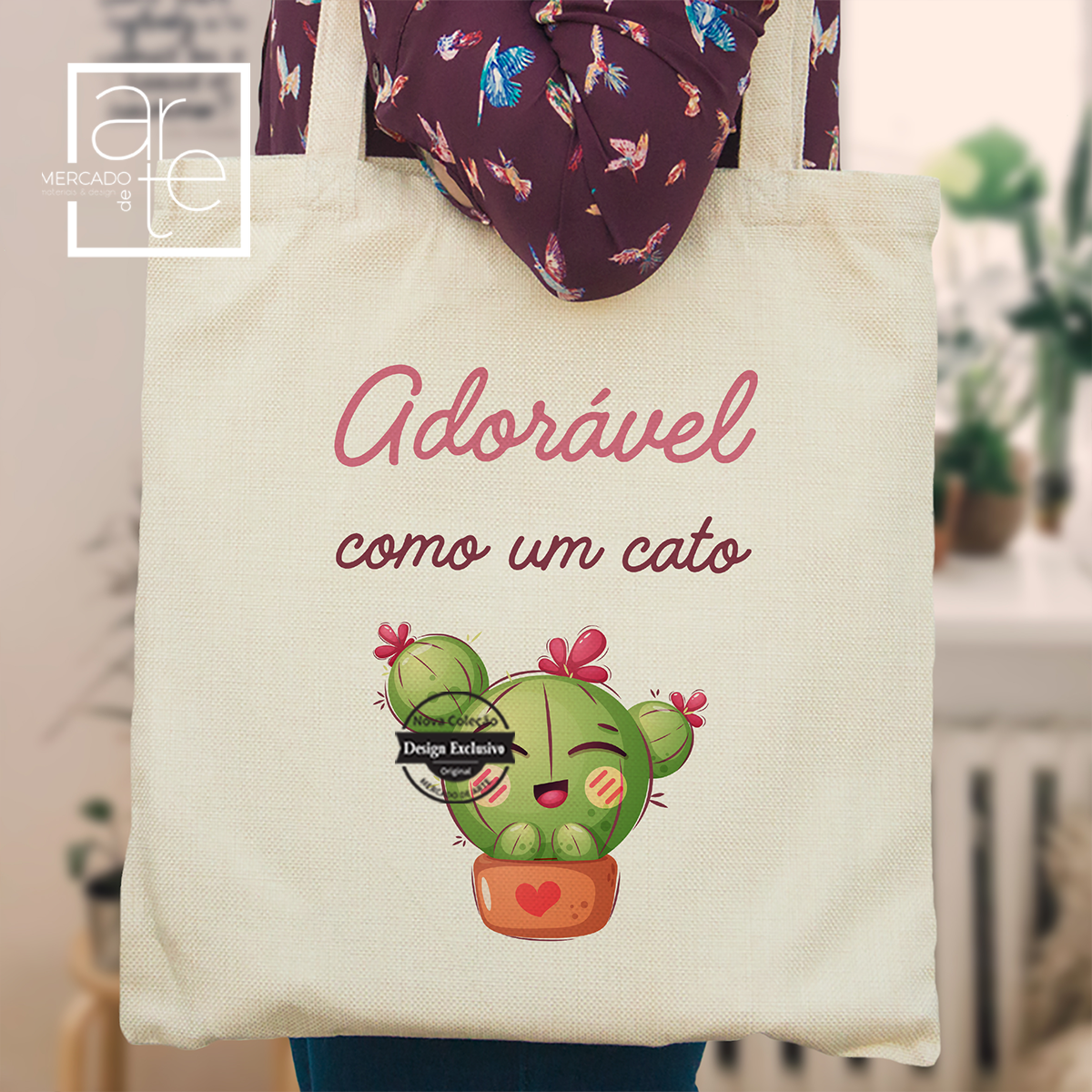 Saco de linho "Adorável como um cato"