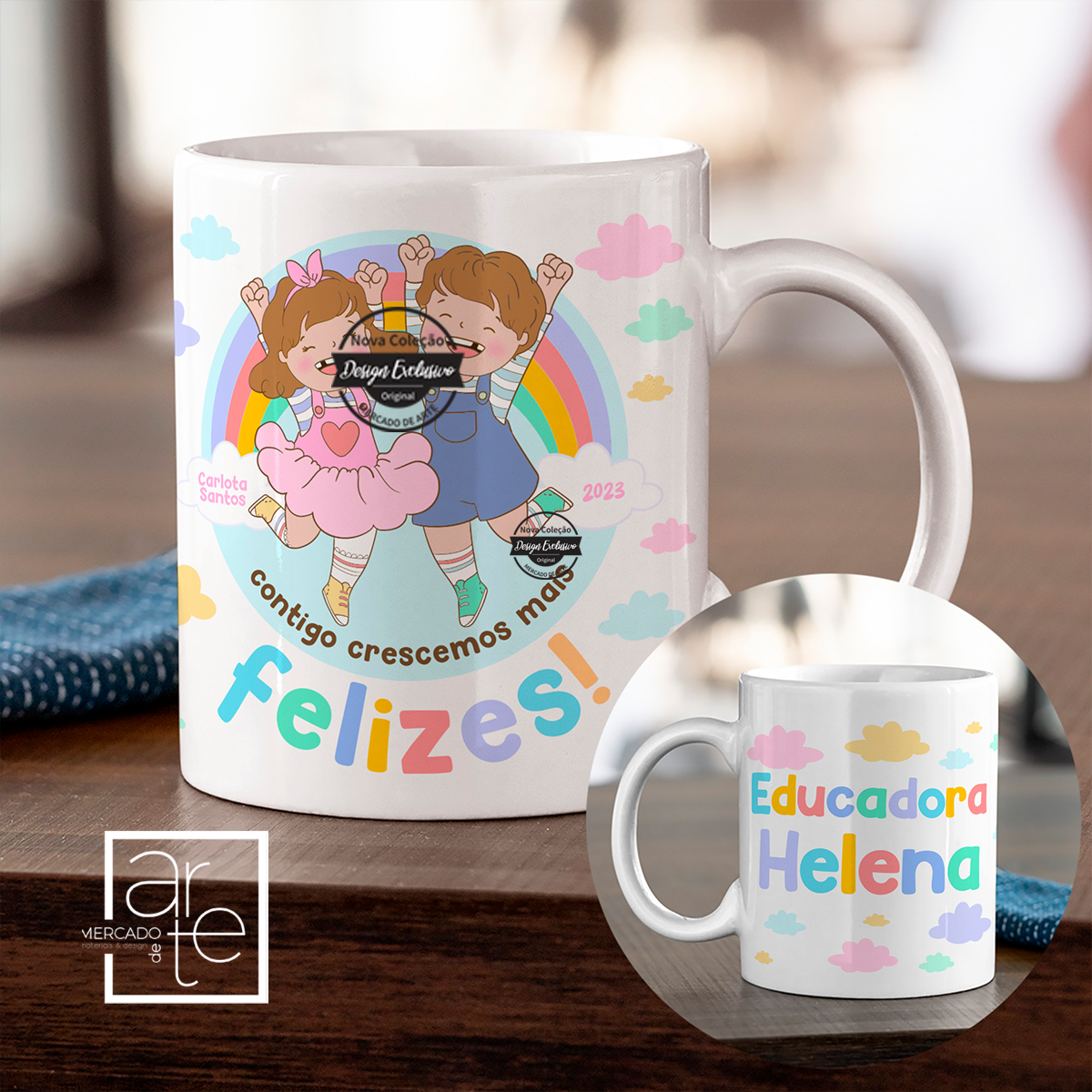 Caneca "Educadora, contigo crescemos felizes"