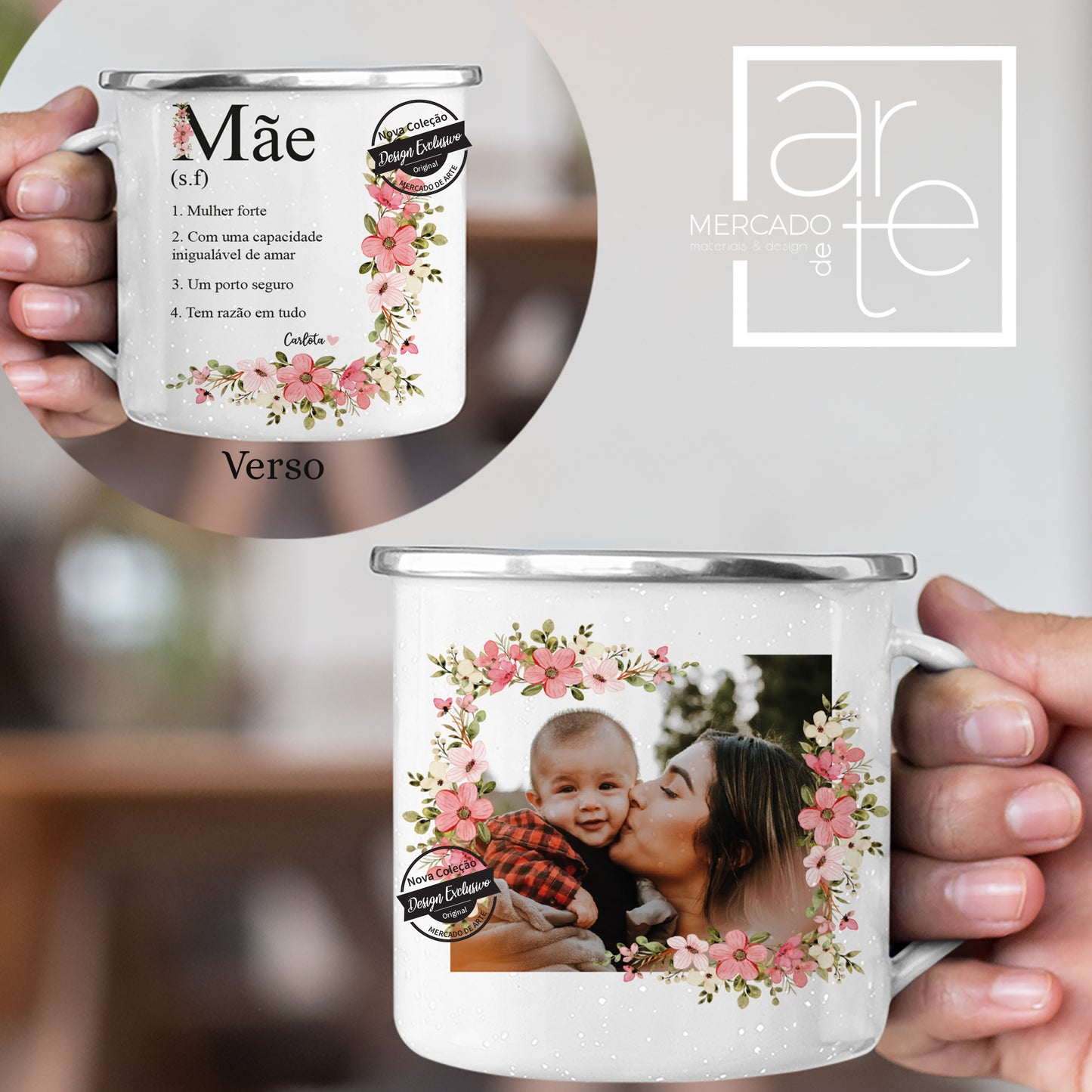 Novidade! Caneca de esmalte "Significado mãe", estilo vintage, design muito moderno para surpreender quem nos é querido! Personalize com frase e fotografia que desejar. REF:MA-MAE222 Material Caneca de esmalte. Capacidade 370 ml. Caixa incluída.