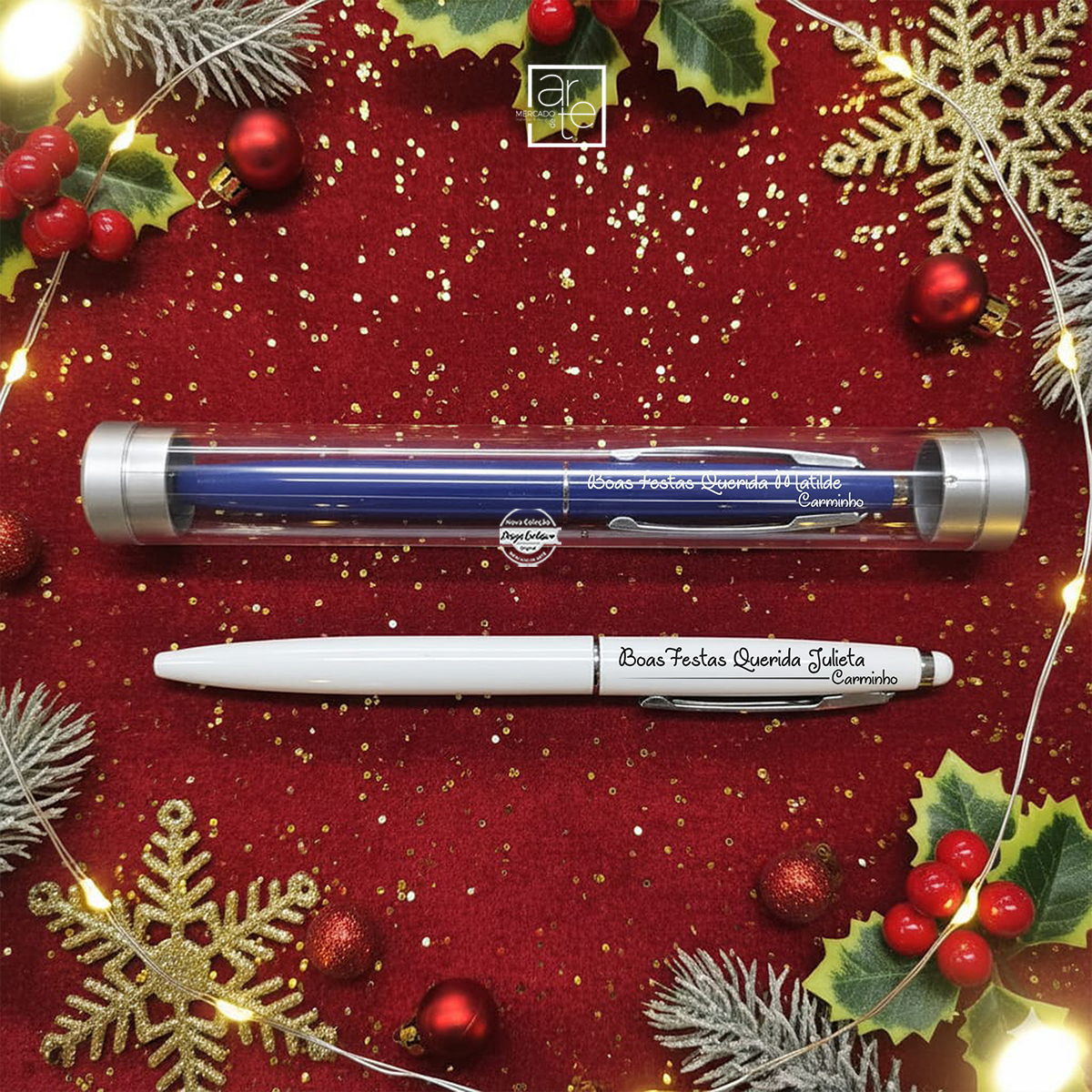 Caneta com tubo "Boas Festas"