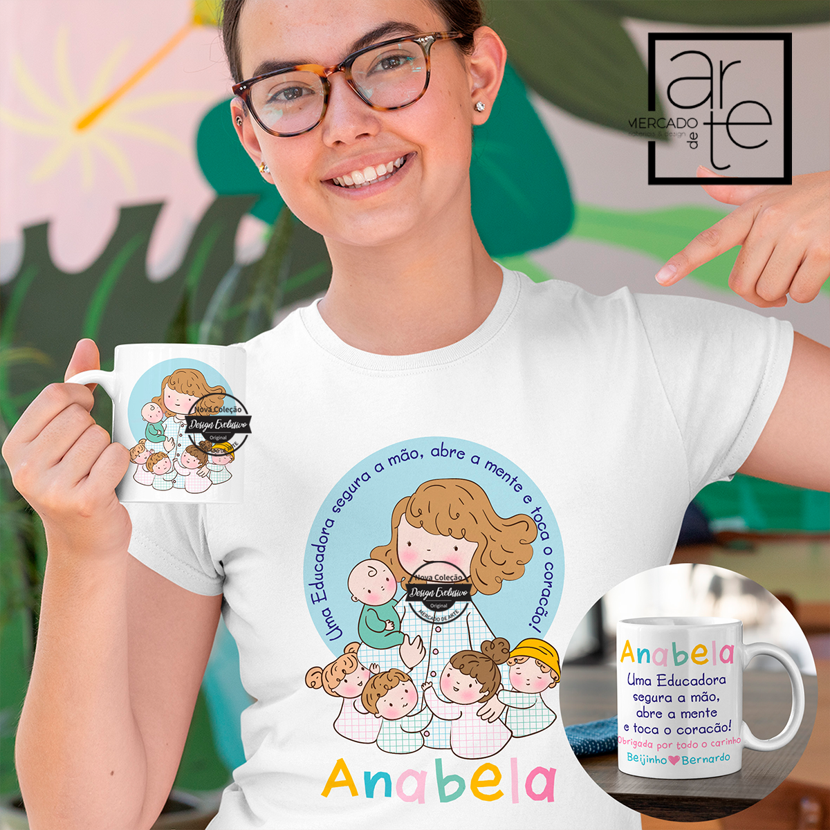 "Uma educadora segura a mão, abre a mente e toca o coração" Depois de ano inteiro de esforço a cuidarem tão bem dos nossos meninos criamos estas peças a pensar especialmente nelas. Com certeza vai ser um sucesso!! Vendido em conjunto ou separadamente. REF:ESC216 Material T-shirt 100% algodão. Caneca de cerâmica.