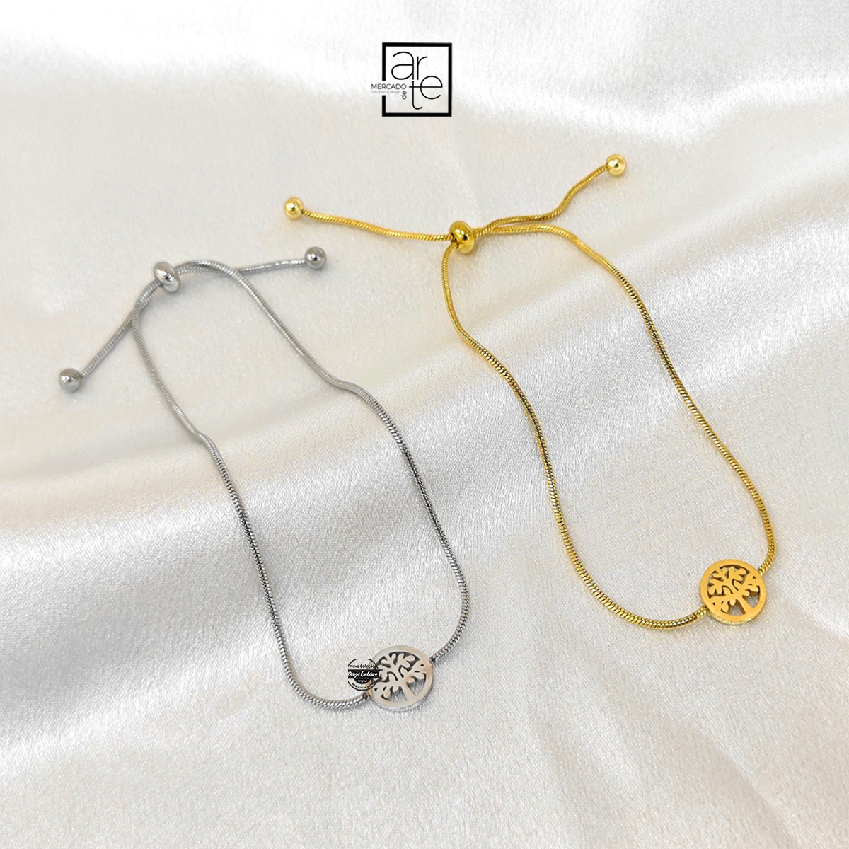 Pulseira ajustável aço inóx "árvore da vida"
