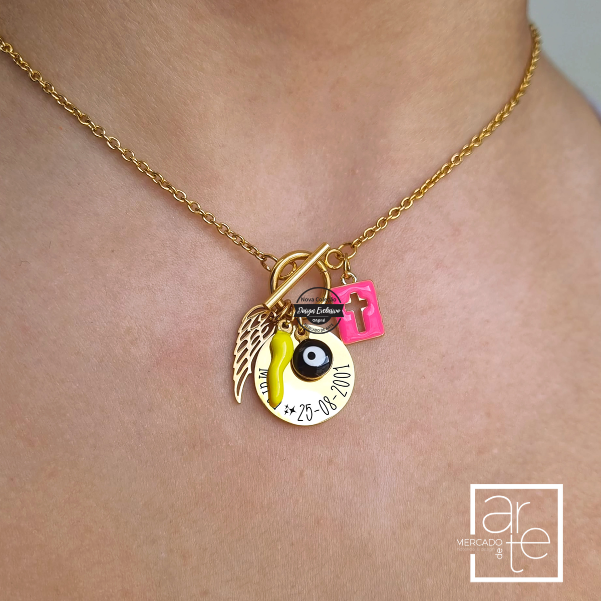 Novidade! Fio em aço inóx com medalhas de proteção. Personalize com nome, data ou outro símbolos que desejar.